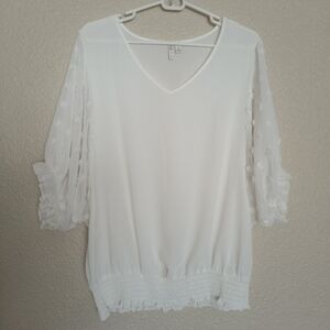 CATO light white blouse with translucent short sleeves, large size, puff sleeves